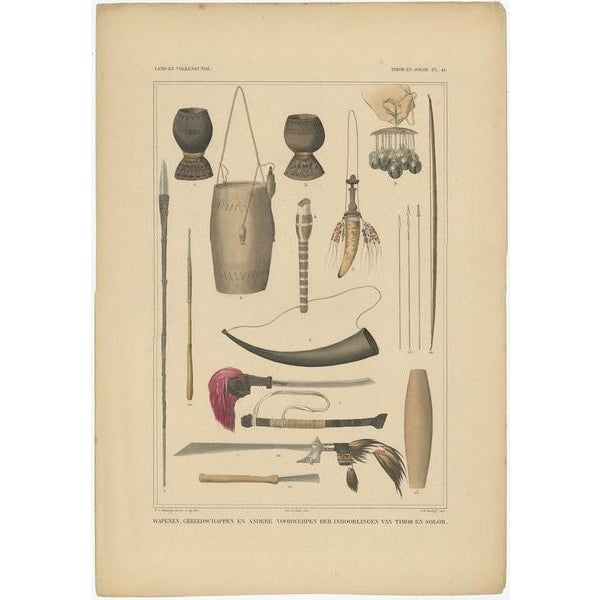 Temminck, Print Weapons and Tools of Timor and Solor Indonesia, 1840, Paper For Sale - Image 3 of 5