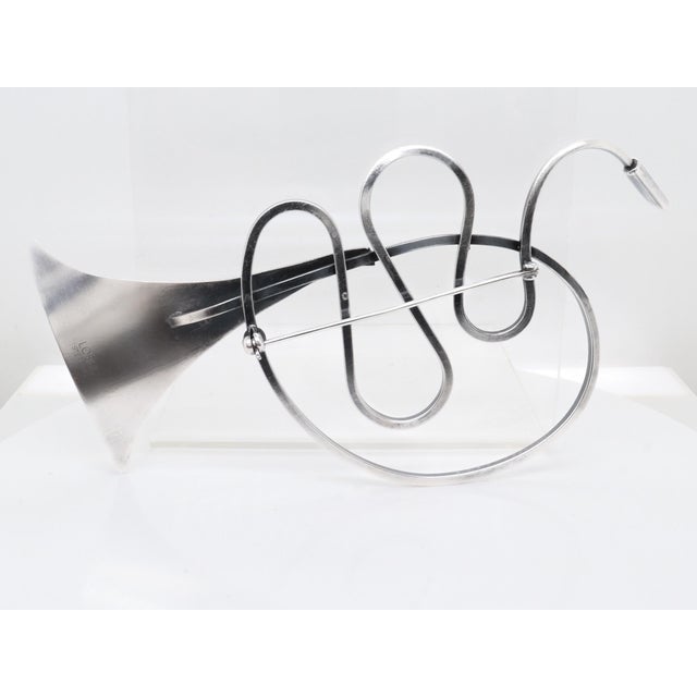 Vintage Mid-Century Modernist Paul Lobel Sterling Silver Abstract Trumpet Brooch For Sale - Image 9 of 14