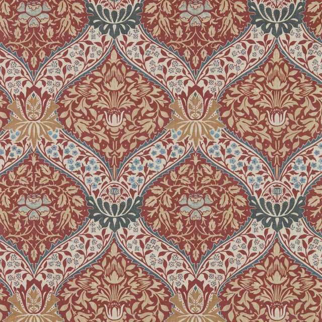 English Morris & Co. Norbury Wallpaper in Slate/Madder- a sample For Sale - Image 3 of 3
