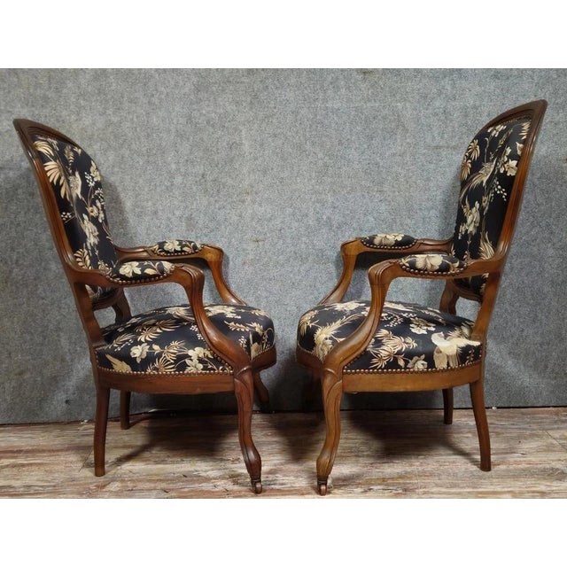 Napoleon III Mahogany Armchairs with Silk-Like Upholstery For Sale - Image 6 of 8