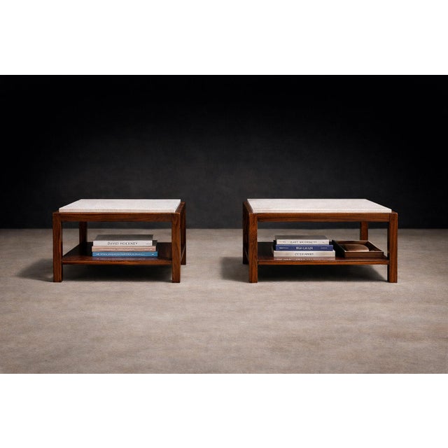 Sergio Rodrigues Sergio Rodrigues Pair of Brazilian Rosewood and White Marble Side Tables, Brazil, 1960s- Lot 866 For Sale - Image 4 of 13