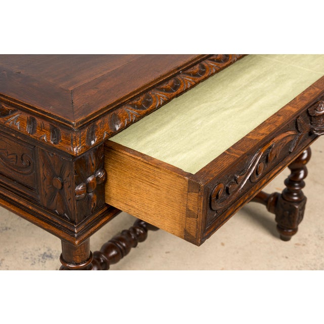 Brown Late 19th Century French Henry II Carved Oak Writing Table For Sale - Image 8 of 18