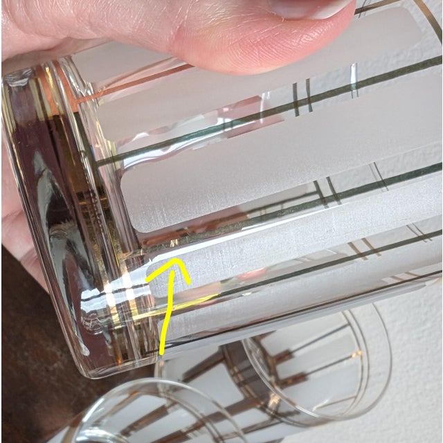 Vintage Mid-Century Modern Culver 22k "ServeMates" Glasses ~ Set of 6 ~ Frosted Stripe Pattern, Gold Trim, Double Old Fashioned Rocks Glasses For Sale - Image 9 of 11