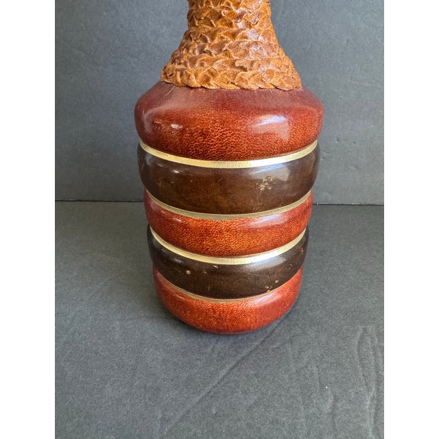 Vintage Italian Leather Wrapped Decanter Mid Century Modern Made in Italy 14" For Sale - Image 9 of 12