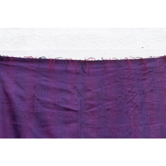 Boho Chic Deep Plum Silk Kantha Reversible Throw For Sale - Image 3 of 8