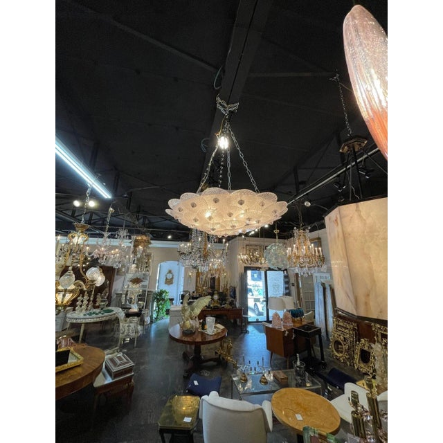 Gorgeous modern Murano glass multi disc flush mount chandelier. Featuring beautiful textured glass in layers. Makes an...