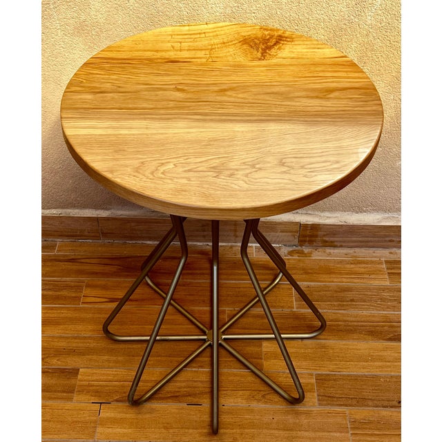 Modern New Metal Fleur Side Table with Wood Top, Indoor and Outdoor For Sale - Image 3 of 18