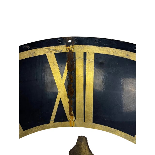 Mid-Century Modern 19th Century Black Church Clock Face With Gilt Roman Numerals and Hands For Sale - Image 3 of 11