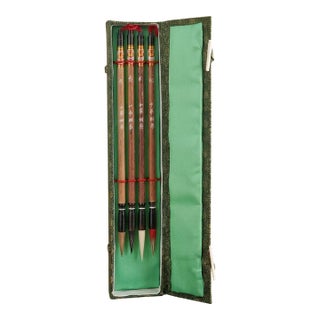 Vintage Huzhou Chinese Calligraphy Brushes in Silk Box - Set of 4 For Sale