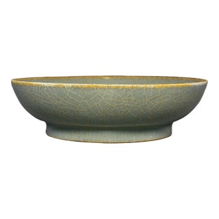 Antique Chinese Celadon Crackle‑Glaze Porcelain Brush Washer Bowl For Sale