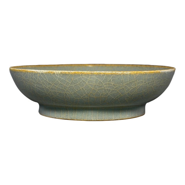 Antique Chinese Celadon Crackle‑Glaze Porcelain Brush Washer Bowl For Sale