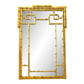 Chinese Chippendale Style Faux Bamboo Mirror With Greek Key Motife For Sale