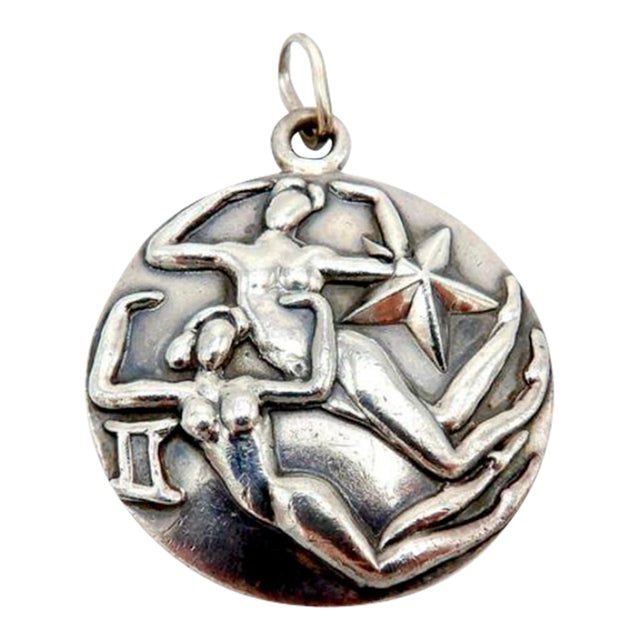 Circa 1950 Margot De Taxco Zodiac Sterling Silver Gemini Pendant