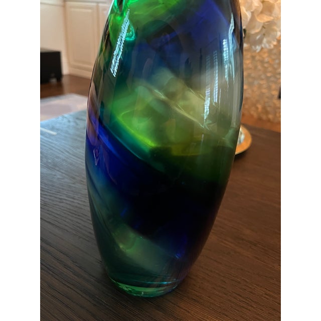 Contemporary Contemporary Blue Green Glass Swirl Vase For Sale - Image 3 of 8