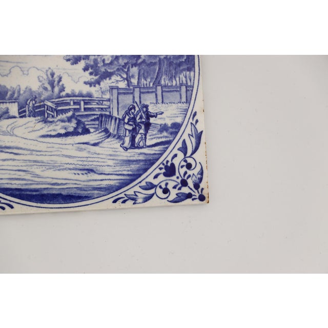 Ceramic 1900s, Antique Blue & White La Louvière Tile by Boch Freres For Sale - Image 7 of 8