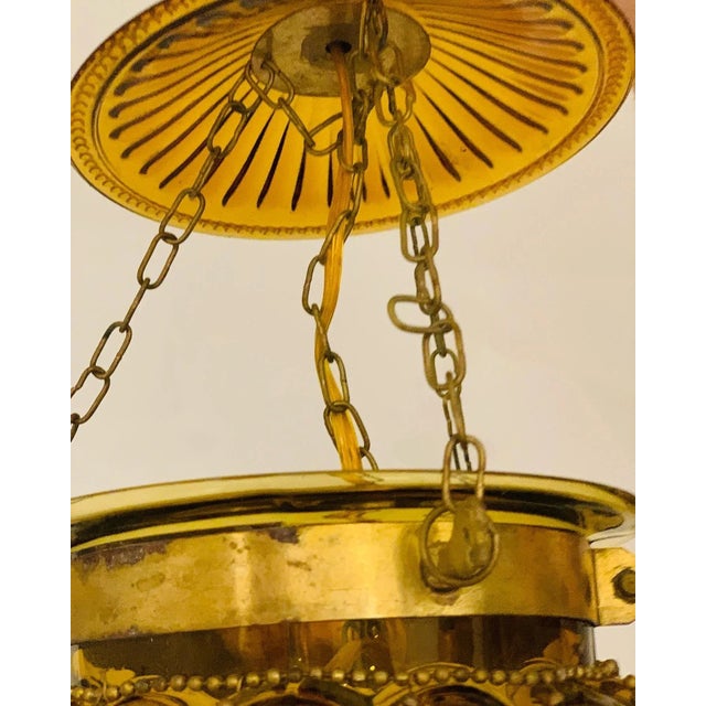 Early 20th Century Vintage Caged Glass Brass Pendant Lamp For Sale - Image 5 of 8