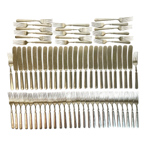 Mid 1800s Antique English Boho Chic Monogrammed Silver Plate Knives and Forks - Set of 70