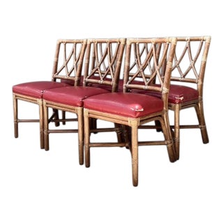 Vintage McGuire Rattan Cross Hatch Dining Chairs - Set of 6 For Sale