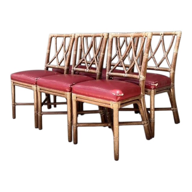 Vintage McGuire Rattan Cross Hatch Dining Chairs - Set of 6 For Sale