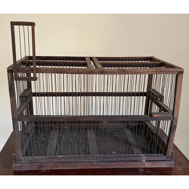 Large Antique Early 20th Century French Wood and Wire Turreted Bird Cage For Sale - Image 13 of 18
