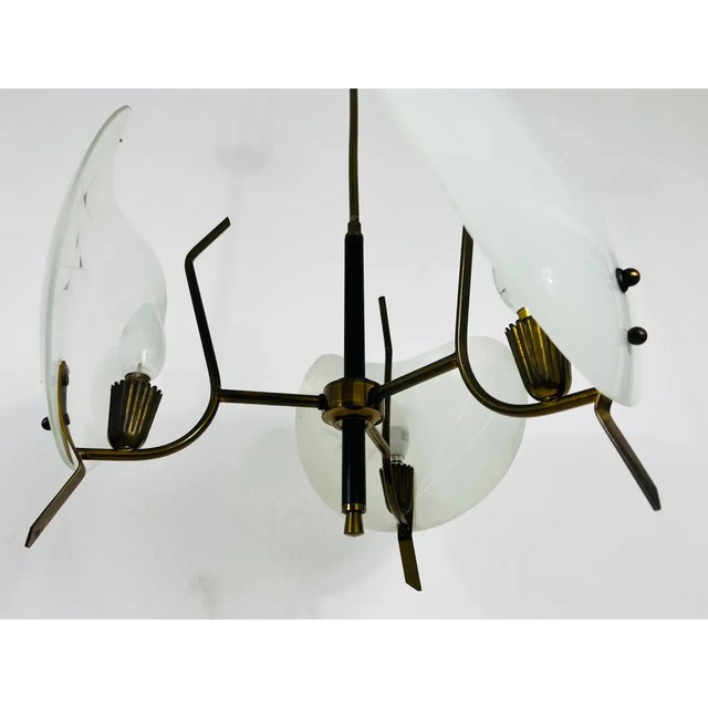 Italian Midcentury Brass and Glass 3-Arm Sputnik Chandelier, 1950s For Sale - Image 9 of 11
