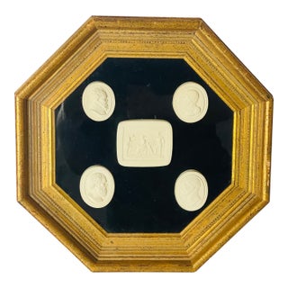 Vintage Plaster Italian Grand Tour Neoclassical Intaglios in Octagonal Frame For Sale