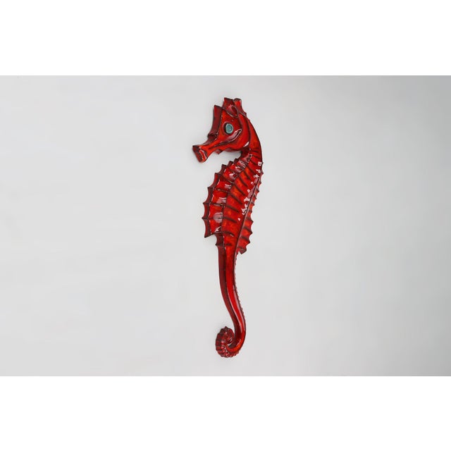 Red Belgian Ceramic Red Seahorse Plaque by André Bayer, 1960s For Sale - Image 8 of 11