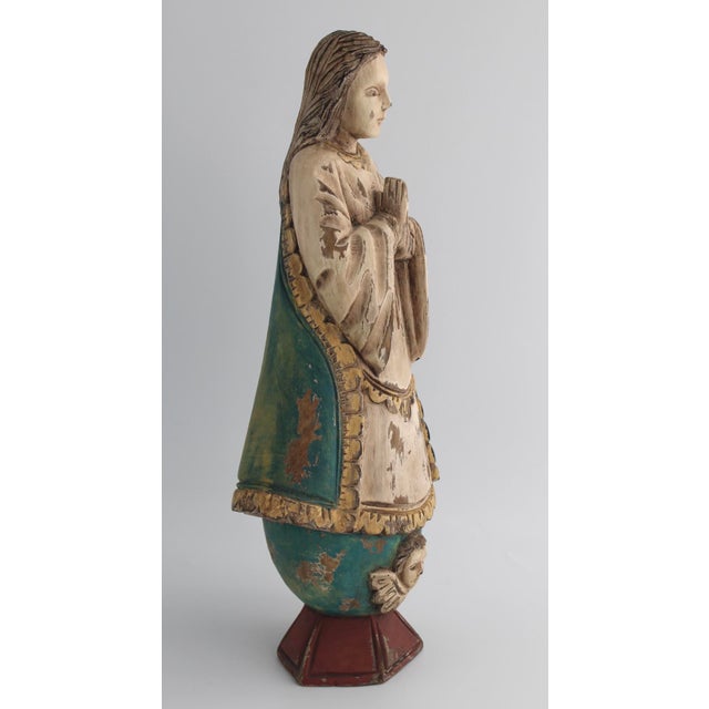 Antique VTG Hand Carved Wooden Santo, Spanish Colonial Folk Art, 17.5" Tall For Sale In Dallas - Image 6 of 9