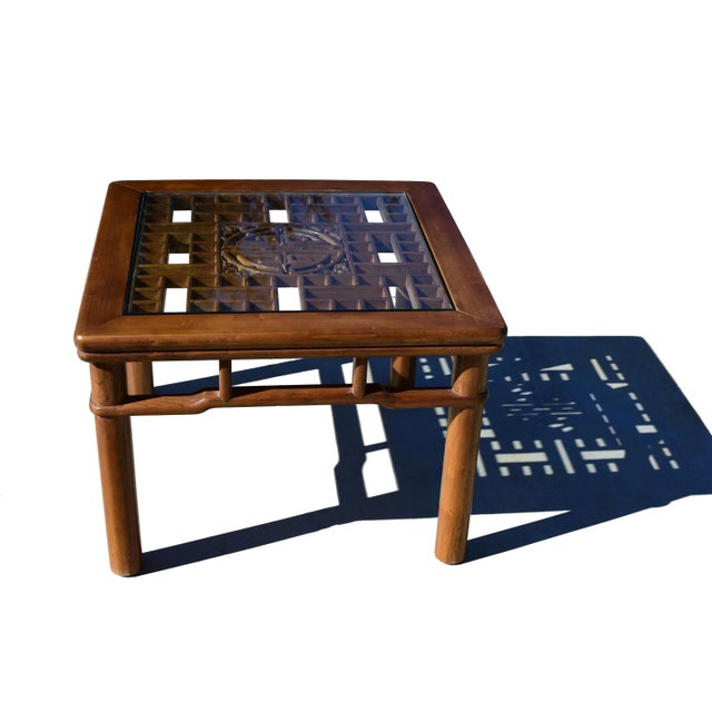 Chinese Square Coffee Table Side Table With Antique Screen For Sale - Image 12 of 13
