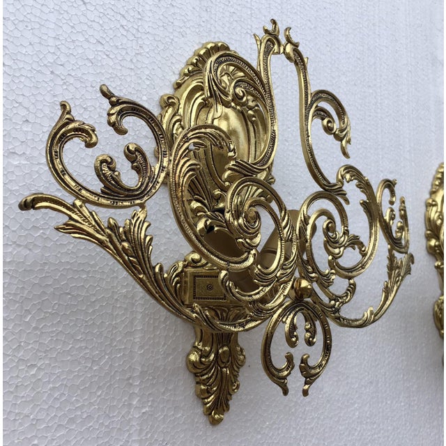 20th Century Two Lights Baroque Bronze Sconces With Bronze Lampshades - a Pair For Sale - Image 4 of 10