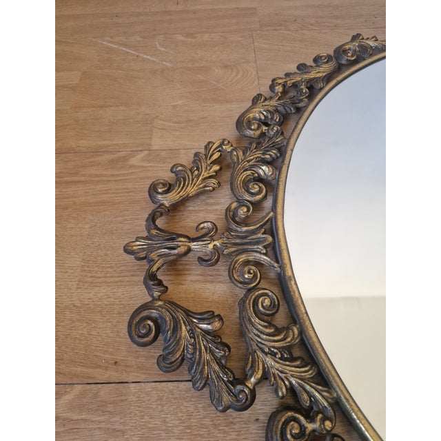 Metal Baroque Oval Bronze Wall Mirror, 1960s For Sale - Image 7 of 17