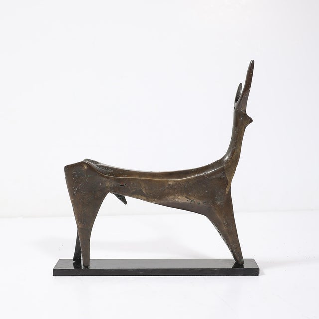 Mid-Century Modernist Bronze Deer Sculpture Signed Aharon Bezalel For Sale - Image 9 of 17