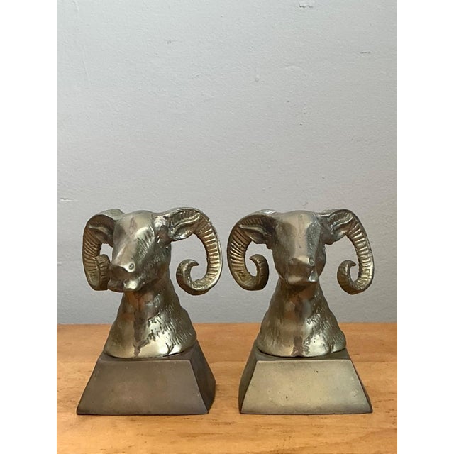 Vintage Brass Ram Bust Bookends - A Pair For Sale - Image 16 of 18