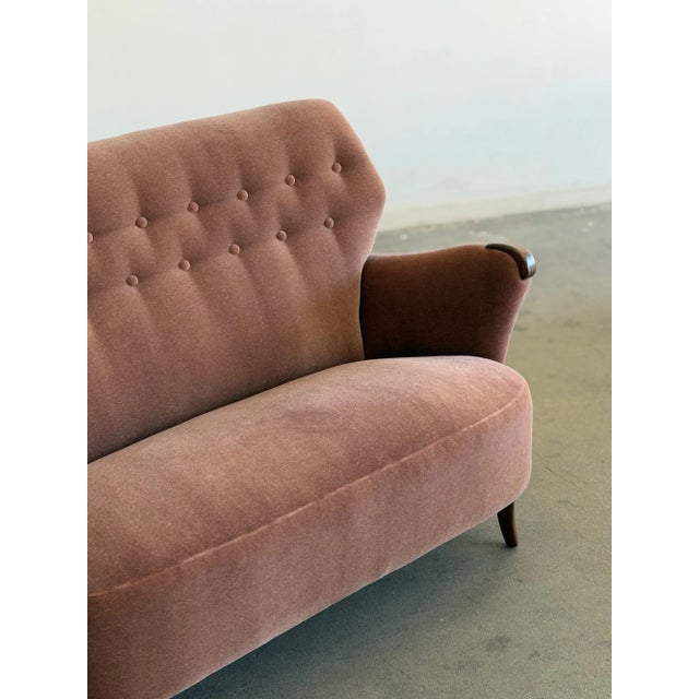 1940s Danish Modern Loveseat in Mauve Mohair For Sale - Image 4 of 16
