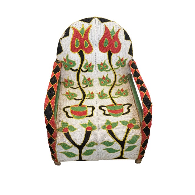 1980s Vintage African Nigerian Small Yoruba Glass Beaded Chair Sized for Kids and Teenagers. For Sale - Image 5 of 8