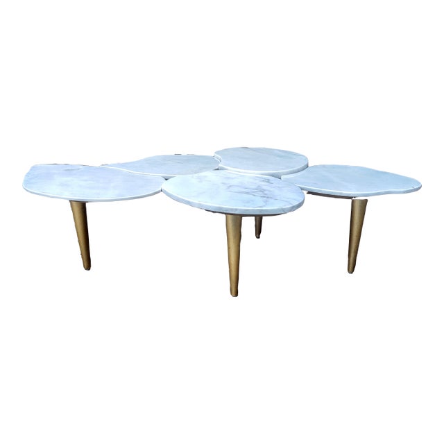 MCM Rare Rute Martins Infinity Coffee Table Calcutta Marble Gold Leaf by Greenapple For Sale