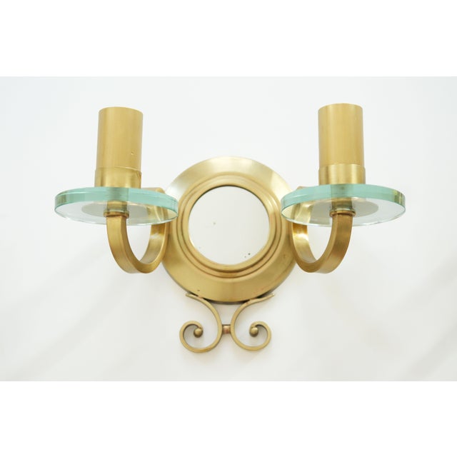 French Gilt-Bronze and Glass Sconces with Central Mirrors, 1940, Set of 2 For Sale - Image 9 of 10