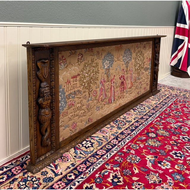 French Antique Large French Carved Oak Framed Wall Aubusson Style Tapestry/Textile 8ft For Sale - Image 3 of 18