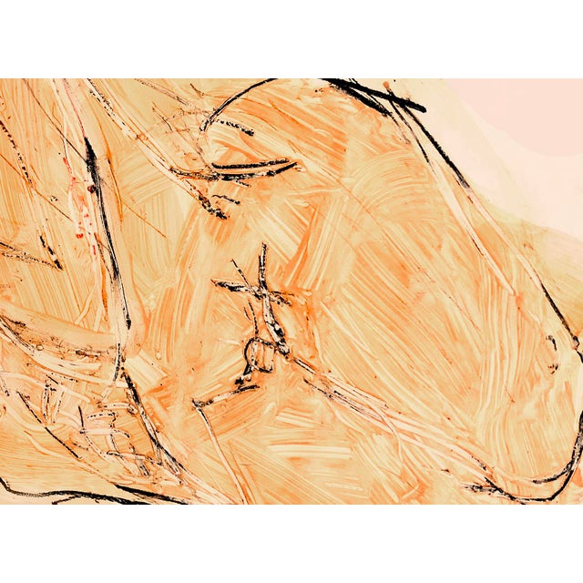 Apricot-Salmon Color Reclining Figure Painting in Textured Form on Paper For Sale In Portland, ME - Image 6 of 6