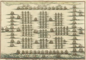 Antique Print of the Fleet of William Iii of Orange by Merian c.1700