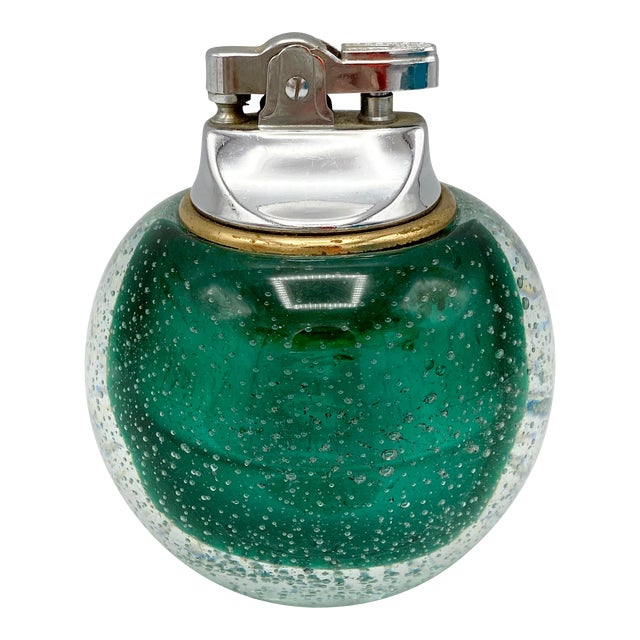 1960s Mid Century Italian Murano Glass Emerald Green Table Lighter