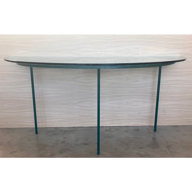 19th Spanish Wrought Iron Demilune Green Console Table For Sale In Miami - Image 6 of 12