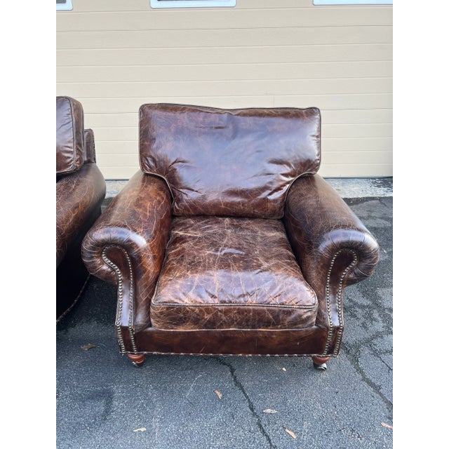 George Smith Vintage English Leather Club Chairs - Set of 2 For Sale - Image 4 of 9