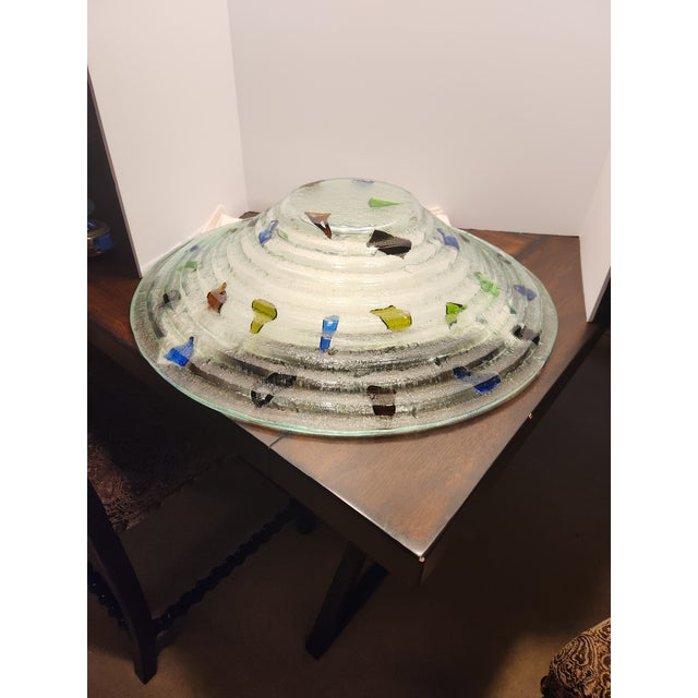 Mid 20th Century Vintage Murano Italy Fused Glass Centerpiece Bowl Huge 22" MCM Architectural Ves For Sale - Image 5 of 7