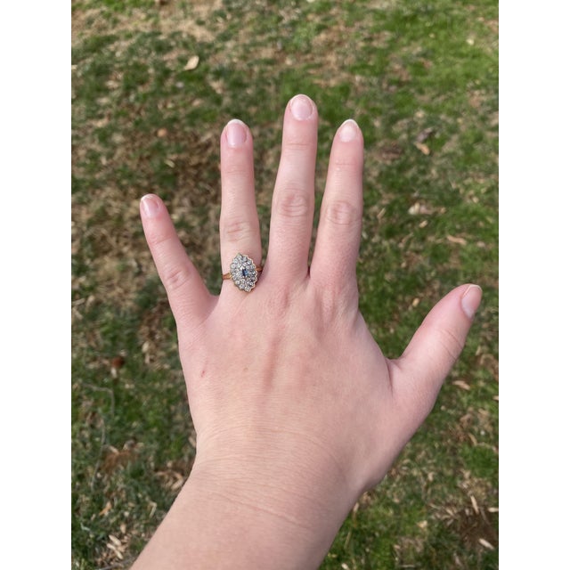 1960s 0.85ctw Sapphire and Diamond Navette Ring, 14k Yellow Gold, Ring Size 6.75 For Sale - Image 5 of 5