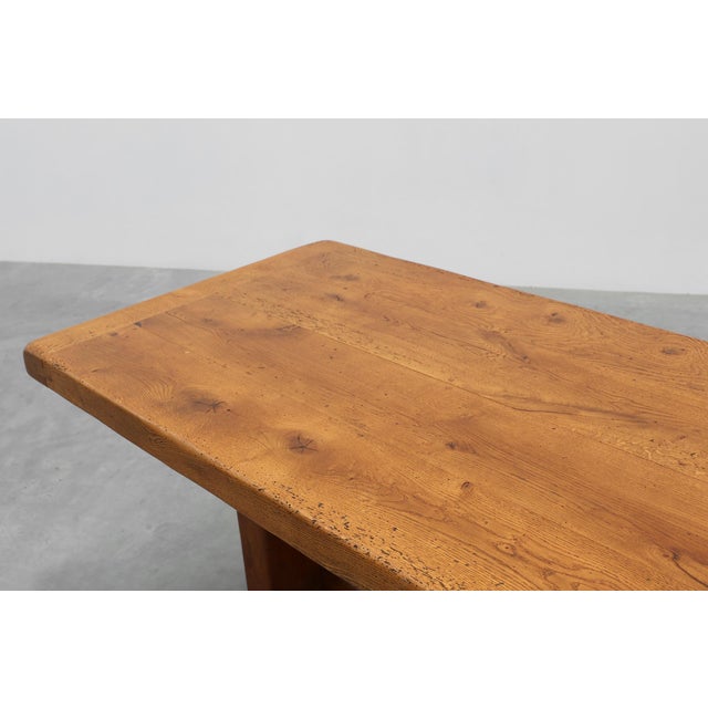 Vintage Oak Trestle Table with Pegged Stretcher, France, 1950s For Sale - Image 12 of 18