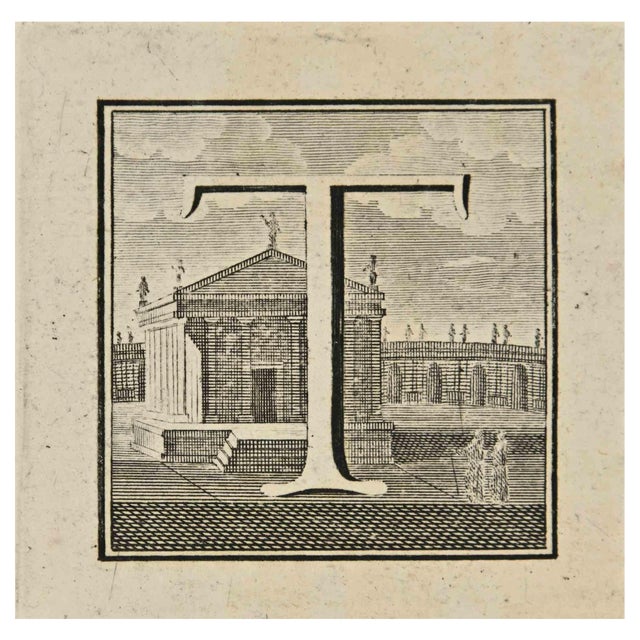 Luigi Vanvitelli, Letter of the Alphabet T, Etching, 18th Century For Sale