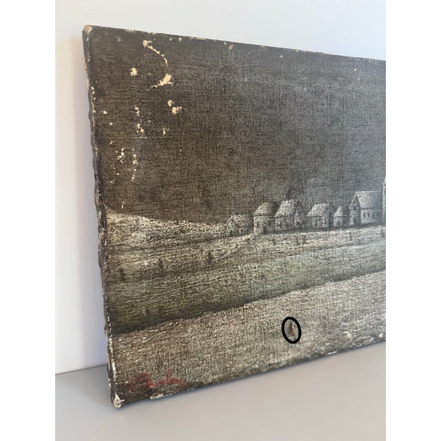 Black Original 19th Century Oil Painting Village Landscape For Sale - Image 8 of 8