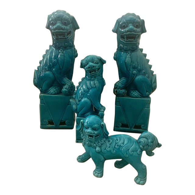 Early 20th Century Foo Dog Turquoise Collection - Set of 4 For Sale
