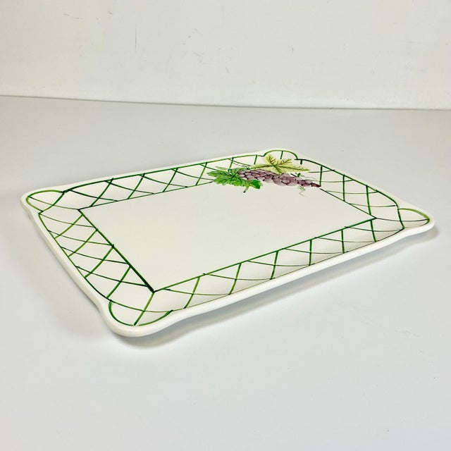 1984 Vintage Boho Chic Hollywood Regency Grape Cluster Ceramic Serving Tray or Platter. For Sale - Image 12 of 14
